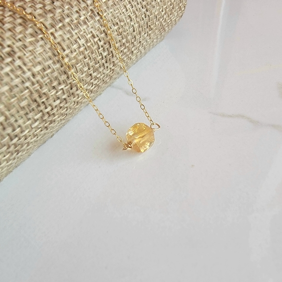 Citrine Floating Necklace Crystal Gemstone 14K Gold Filled November Birthstone - Picture 2 of 5